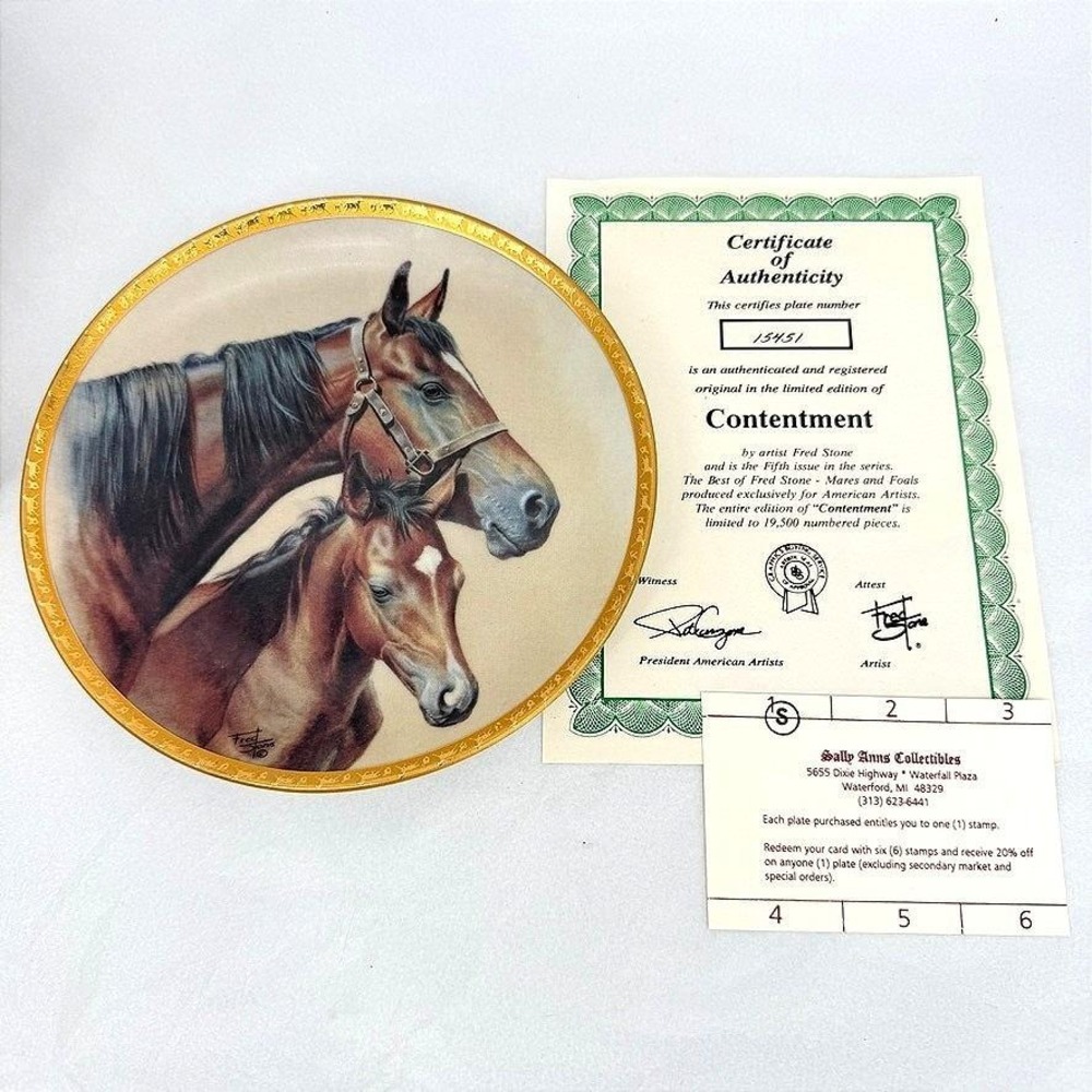 Fred Stone Collector Plate Contentment Horse Foal Art Limited Ed 6.5" w/ Cert